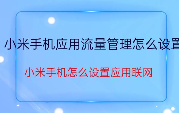 小米手机应用流量管理怎么设置 小米手机怎么设置应用联网？